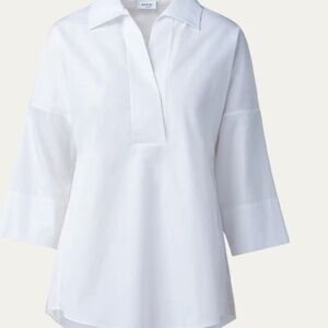 AKRIS Punto Elements Shirt Kimono-Sleeve Split-Neck Blouse Size 12 Classic